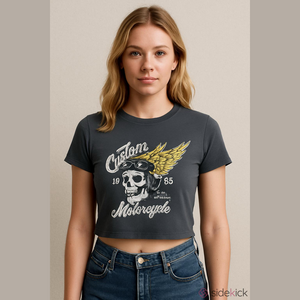 SHEIN Women’s Dark Gray Cropped Biker Skull Shirt